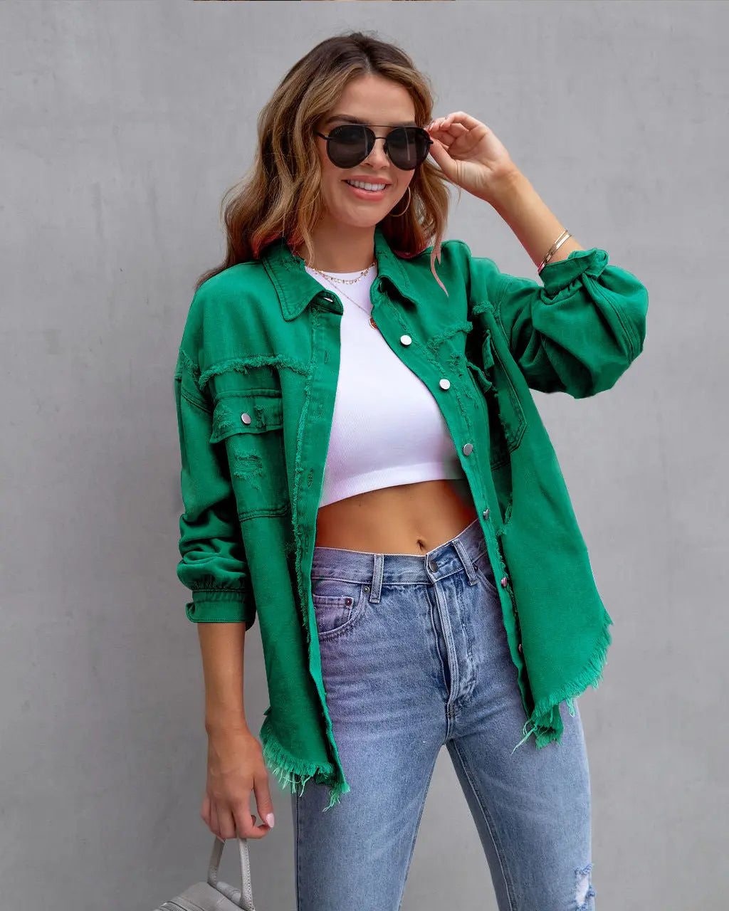 Fashion Ripped Shirt Jacket Female Autumn And Spring Casual Tops Womens Clothing null