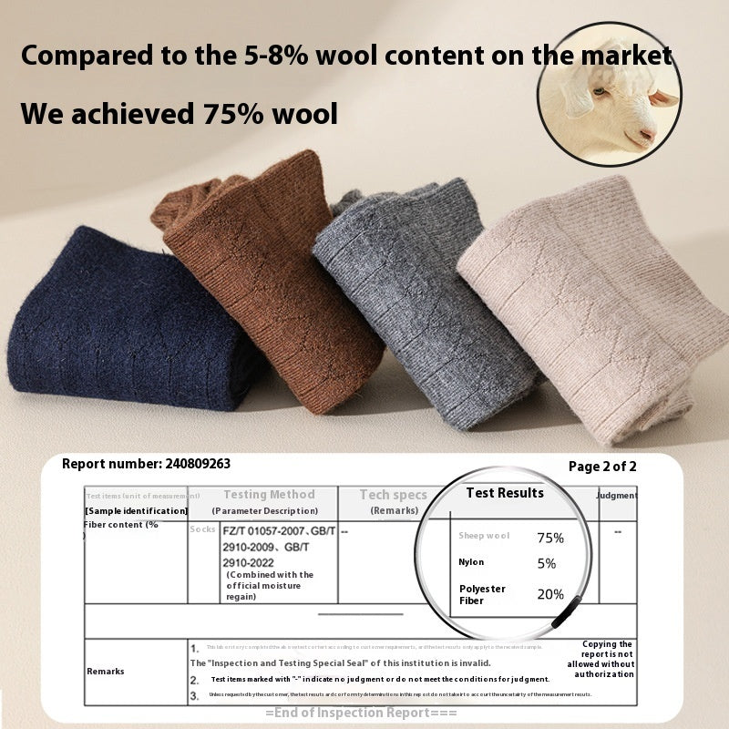 Pure Wool Socks Fallwinter Mid-calf Length Thermal Fleece-lined