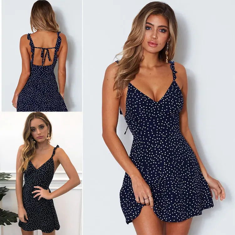 Polka-dot Strappy Dress Women Summer Fashion Beach Sundress null