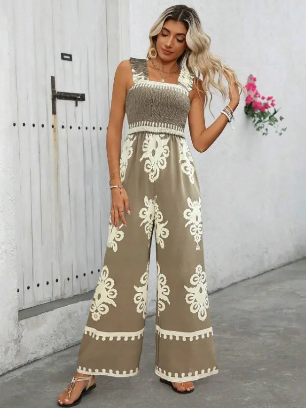 Women's Vacation Casual Sleeveless Printed Wide Leg Jumpsuit null