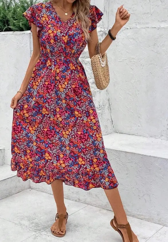 Print V-neck Dress For Women null