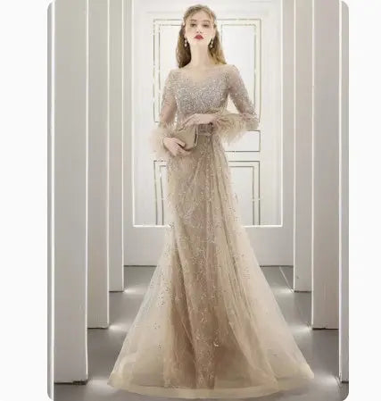 Heavy Industry Nailed Beaded Diamond-encrusted Evening Dress Hostess Long Style Nipaaj
