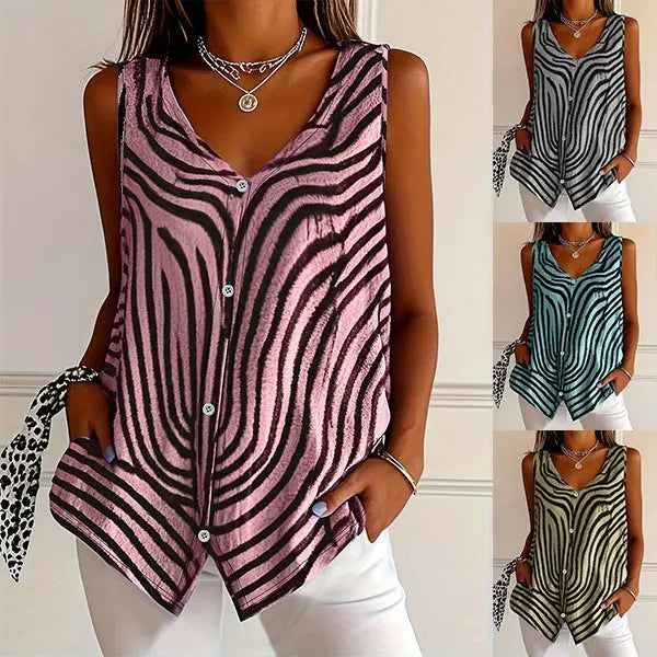 Spring And Summer New Women's Printed Button Cardigan Vest null