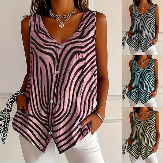Spring And Summer New Women's Printed Button Cardigan Vest null