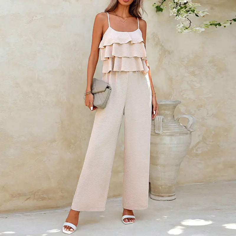Women's European And American Style Lotus Leaf Suspender Jumpsuit null