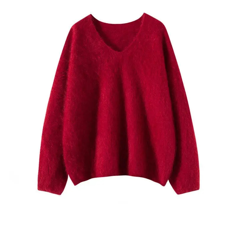 V-neck Autumn And Winter Lazy And Loose Soft Glutinous Sweater Nipaaj