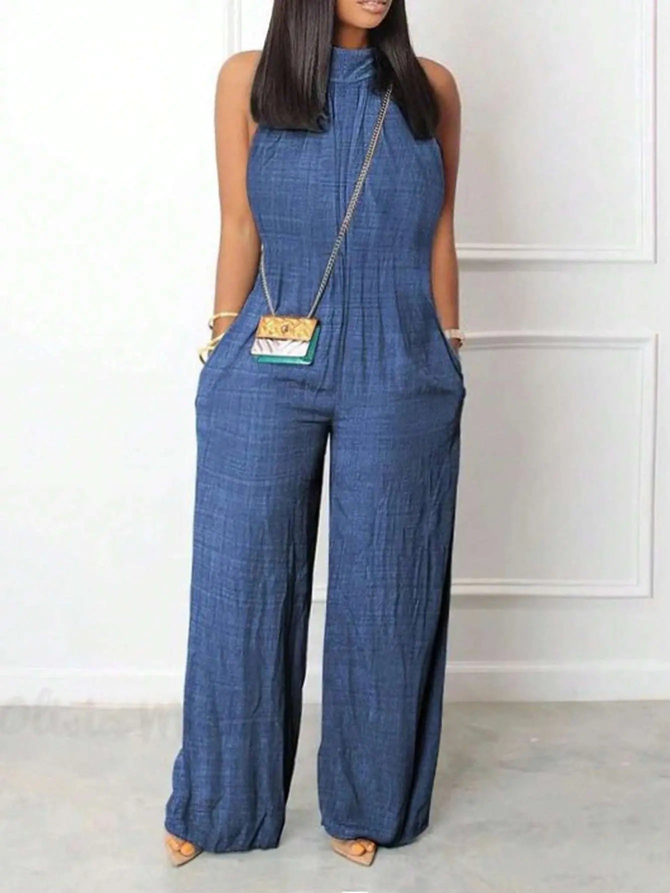 Sleeveless Halter Ruffled Young Women's Jumpsuit null
