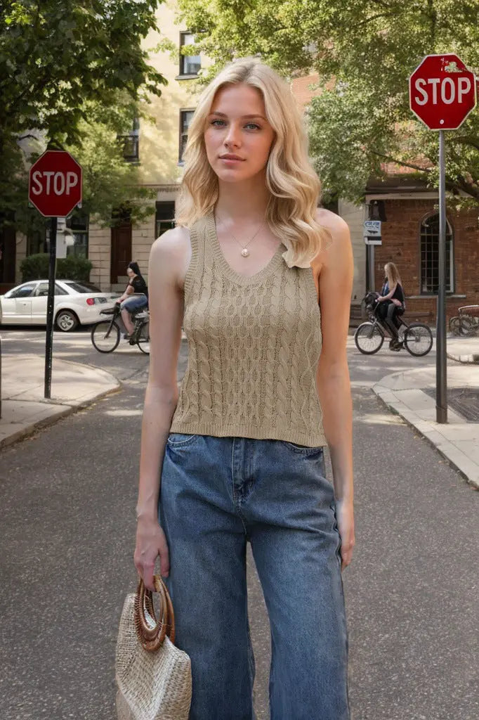Women's V-neck Tank Vest Fashion Casual Knitted Solid Color Tops null