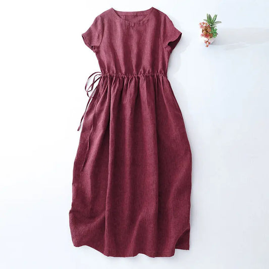 Belt Slimming Retro Artistic Midi Dress null