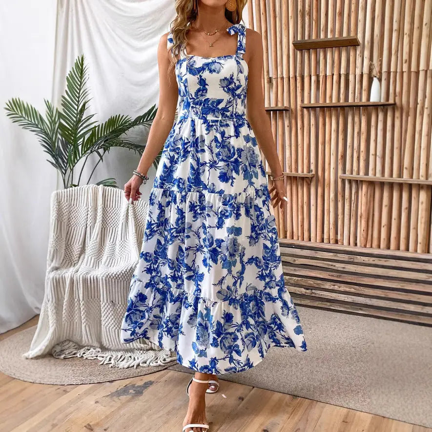 Sexy Sleeveless Lace Printing Fashion Midi Dress null