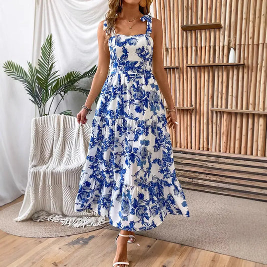 Sexy Sleeveless Lace Printing Fashion Midi Dress null
