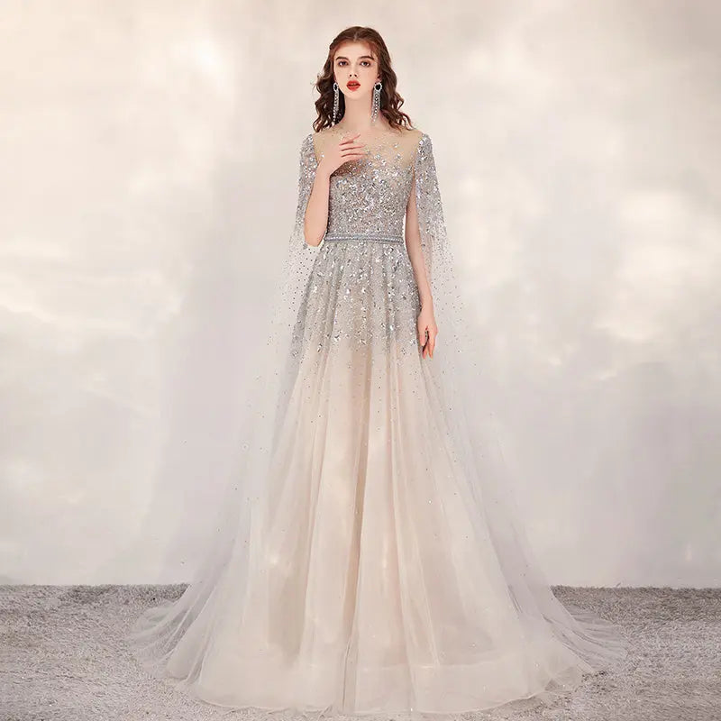 Gold High End Flying Sleeve Long Evening Dress Nipaaj