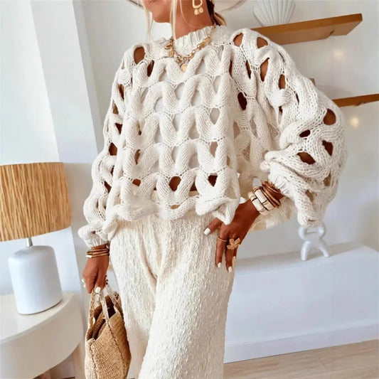 Women's Casual Leisure Vacation Beach Long Sleeve Sweater Pullover Nipaaj