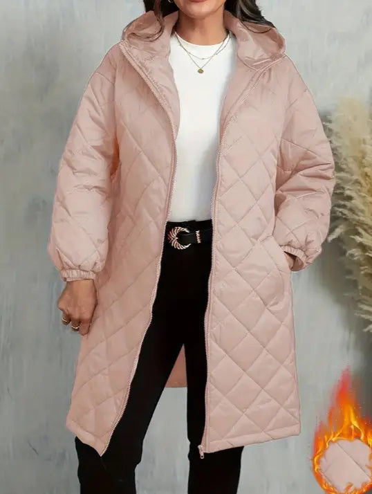 Elegant Hooded Zipper Cotton Jacket For Women null