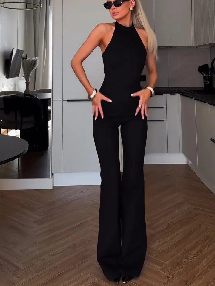 Black Halter Sleeveless Jumpsuit null