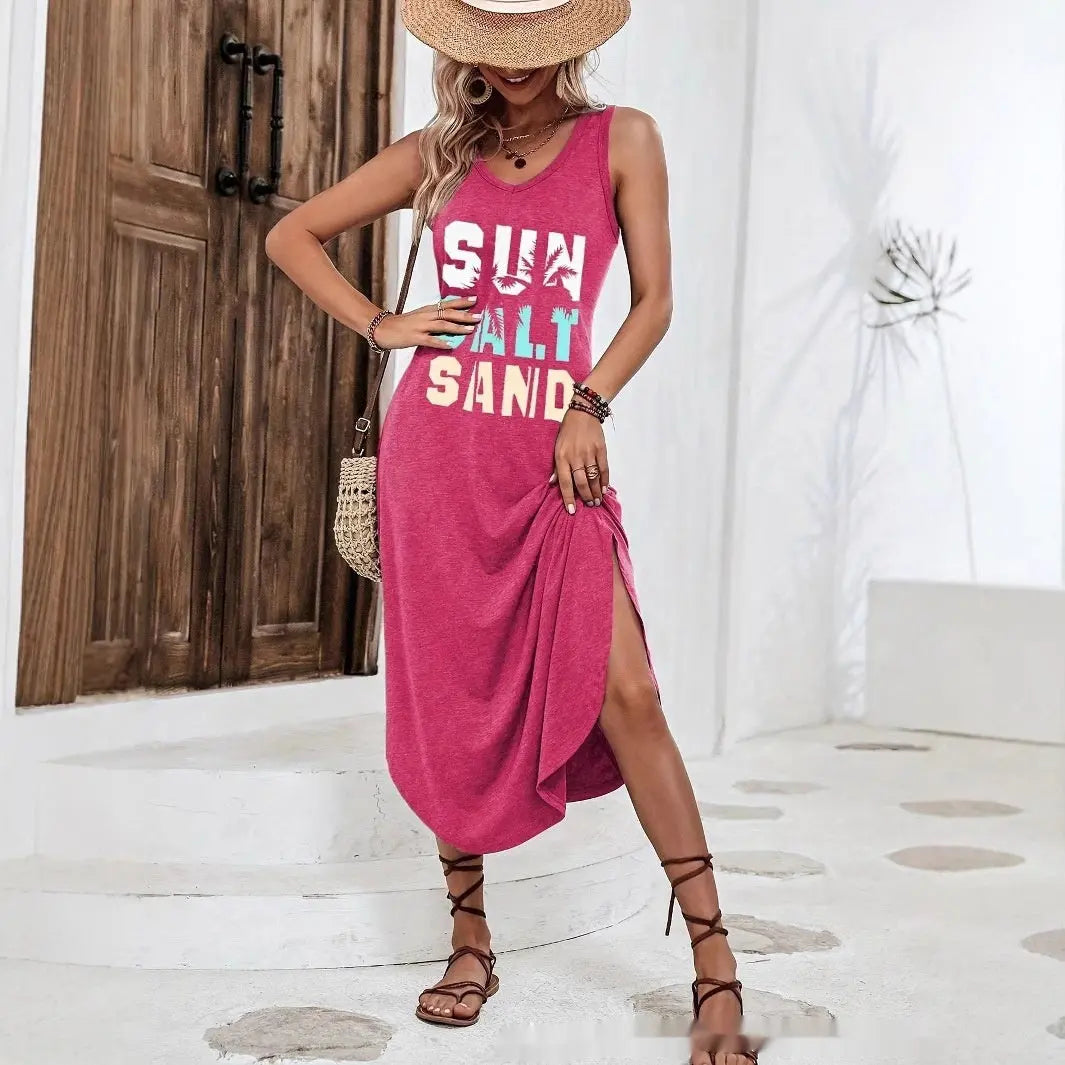 Sun Salt Sand Printed Knitted Dress Women's Vest Long Skirt null