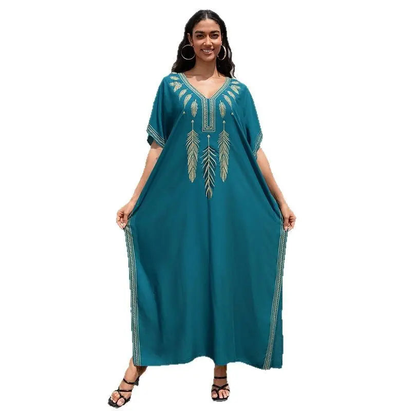 Embroidered Beach Cover-up Loose Robe Swimsuit Sun Protection Shirt null