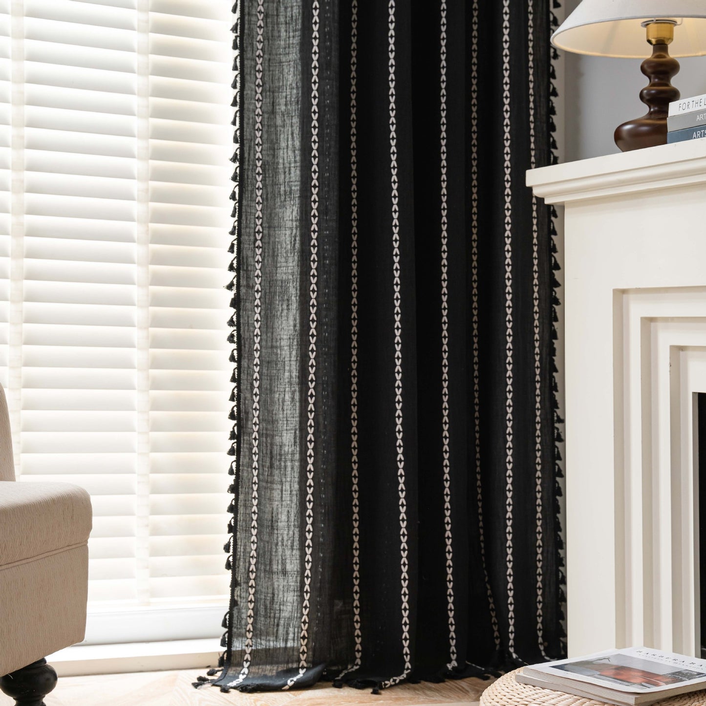 Bedroom Rod Set Pocket Black And White Jacquard Living Room Curtain