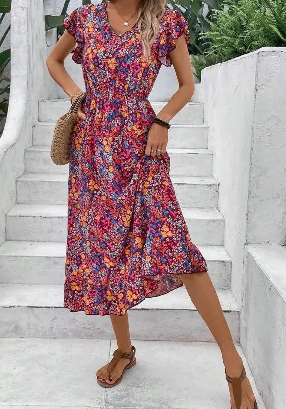 Print V-neck Dress For Women null