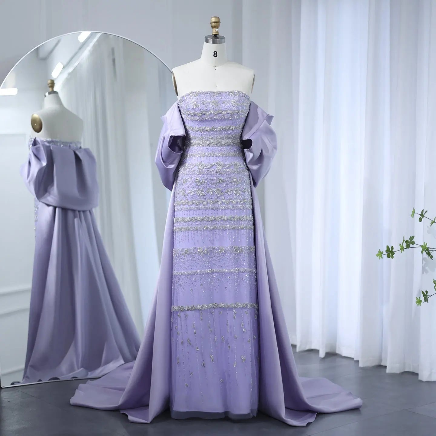 Foreign Trade Tube Top Heavy Industry Beads Off-shoulder Satin Trailing Evening Dress Nipaaj
