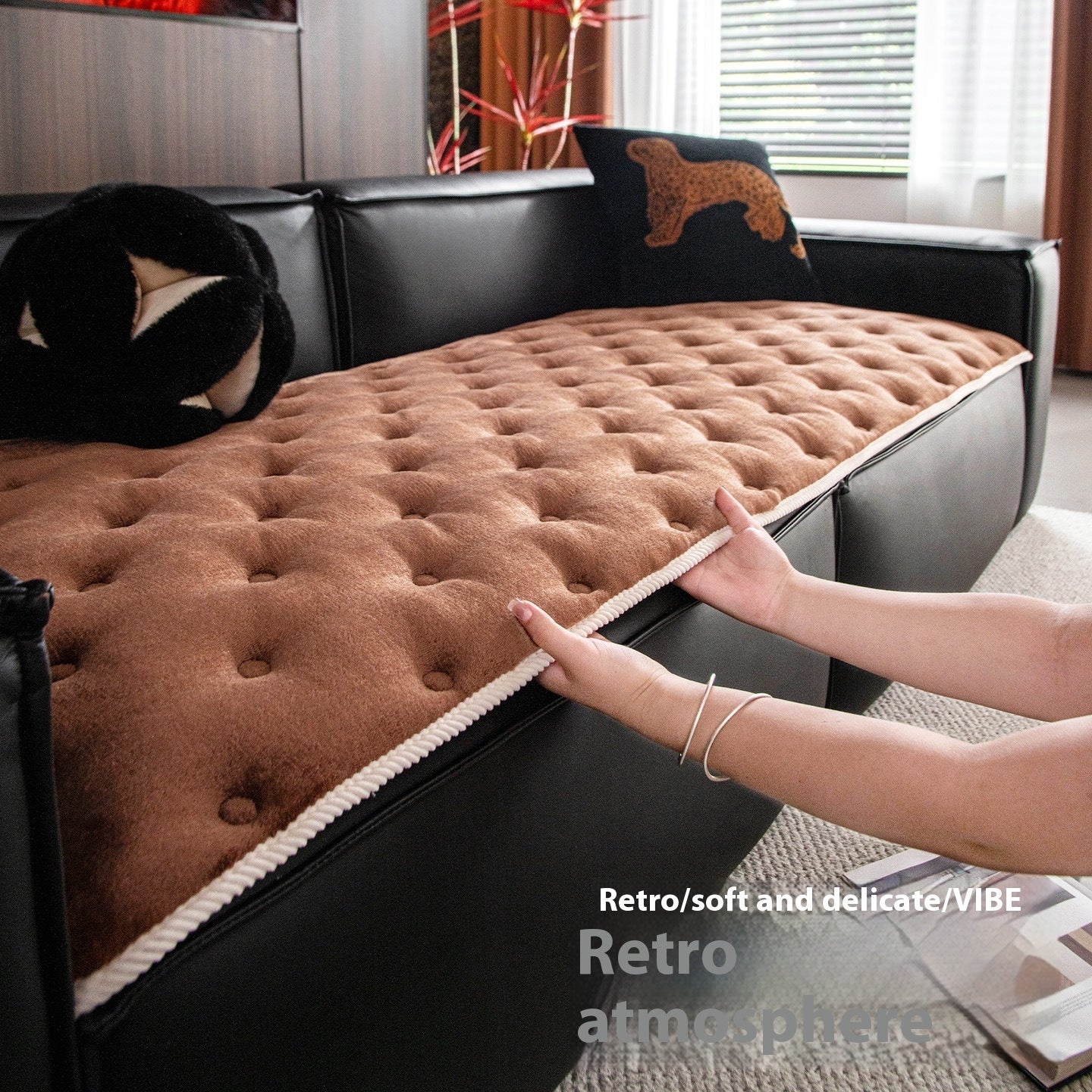 Straight Row Non-slip Antique Plush Sofa Cushion
