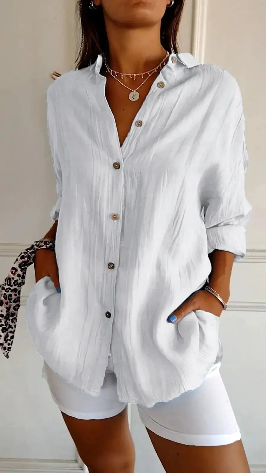 Lapel Long Sleeve Shirt Women's Single-breasted Pleated Shirt null