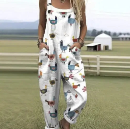 Women's Summer Digital Printing Button Casual Suspender Trousers null