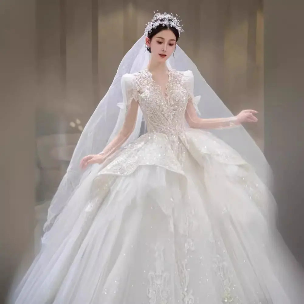 Bride Main Yarn Long Sleeve Heavy Industry Trailing French Retro Advanced Nipaaj